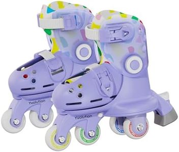 Yvolution Twista Kids Learner Skates Beginners, 2in1 Switch from Learn to Inline Mode, Adjustable Sizes 7-11 US Size, Tool-Free Adjustment, for Boys and Girls Aged 2+ Years Old, Purple