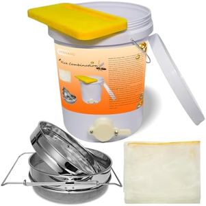 Honey Bucket 5 Gallon Beekeeping Supplies-Honey Gate & Stainless Steel Double Sieve Honey Strainer Honey Filter Bag Uncapping Tank Holder Honey Harvesting Equipment Beekeeping Kit (5 PCS/Set)