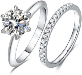 Ctarlitu 1.5CT Center Moissanite Stackable Engagement Rings Eternity Promise Wedding Ring D Color VVS1 Round Cut 925 Sterling Silver Bridal Rings Sets for Women, 7, Moissanite