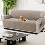 H.Versailtex Grey Sofa Covers 3 Seater, 100% Waterproof Couch Covers with Side Pocket, Non Slip Sofa Protectors From Pets, Washable Sofa Protector with Elastic Strap, Taupe