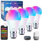 Lepro B1 AI Smart Bulb Bayonet, Music Sync B22 WiFi Bulbs, Voice Control, AI Lighting Design Assistant, Bluetooth Colour Changing Light Bulb,Work with Alexa & Google Assistant,RGBCCT Dimmable,4 Packs