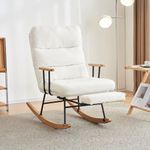 BTM Rocking Chair, Rocking Chair for Nursery, Boucle Fabric Tufted Nursery Chair with Footrest & High Back, Adjustable Recliner with Metal Legs and Wood Base for Living Room, Bedroom