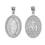 .925 Sterling Silver Miraculous Medal Of Blessed Virgin Mary Catholic Charm Pendant Necklace with Rolo Chain and Pendant only, Sterling Silver, No Gemstone