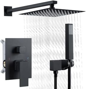 GarveeTech Shower Faucet Set Matte Black Shower System, 10 Inch Large Shower Head Design, Wall Mounted Shower Faucet, Easy Clean, with Handheld Shower Mode Rainfall Shower System