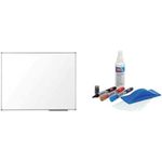 Nobo Basic Dry Wipe Magnetic Whiteboard, Silver Aluminium Frame, 1200 x 900 mm with Whiteboard Starter Kit Bundle