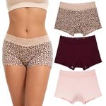 INNERSY Women's Boyshorts Underwear Boxer Briefs Lace Panties Cotton Anti Chafing 3 Pack(Leopard/Light Pink/Red,Large)