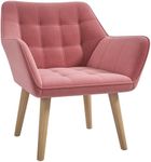 HOMCOM Armchair Accent Chair, Vanity Chair with Wide Arms, Slanted Back, Padding, Metal Frame, Wooden Legs, Home Bedroom Furniture Seating, Pink
