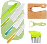 8 PCS Kids Knife Set, Wooden Kids Kitchen Knife, Kids Safe Knives Set for Cooking and Safe Cutting Veggies Fruits, Montessori Kitchen Tools for Toddlers, Chopper, Cutting Fruit and Vegetable