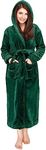 NY Threads Women Fleece Hooded Bathrobe - Plush Long Robe, Green, Medium