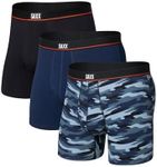 SAXX Underwear Co. Men's Non-Stop Cotton Relaxed Fit Boxer Brief Fly 3-Pack, Analog Wave Camo/Marine/Black, X-Large