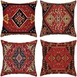 Mologle Red and Black Throw Pillow Covers 18x18 Set of 4,Tribal Abstract Vintage Persian Kilim Carpet Pattern Decorative Pillow Cases,Oriental Pillowcases Decor for Sofa Couch Bed Home Outdoor