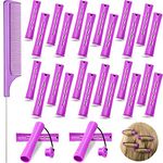 24 Pieces Hair Perm Rods Cold Wave Rods Plastic Perming Rods Curlers Hair Rollers with Steel Pintail Comb Rat Tail Comb Tools for Hairdressing Styling (0.75 Inches, Purple)