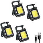 AUTOGUYS Keychain COB LED Light 2-Hours Battery Life Bottle Opener Magnetic Base Folding Bracket 500 Lumens Rechargeable Emergency Light (4 Modes; Aluminum - Pack of 4)