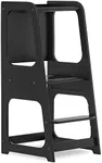 Dream On Me Explora Tower & Step Stool in Black, Anti-Slip Base, Multipurpose Kids Step Stool, 3 Platform Heights, Chalkable Black Board