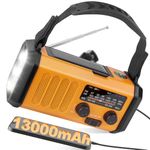 13000mAh Emergency Weather Radio, 4 Way Powered AM/FM/NOAA Portable Solar Crank Radio, Dynamo Phone Charger, 700LM LED Flashlight & Reading Lamp,SOS,Type-C,Compass for Hurricane Storm Camping Survival