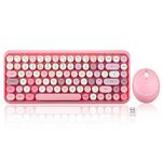 Perixx PERIDUO-713 Wireless 2.4 GHz Cute Keyboard and Mouse Combo, Retro Round Key Caps, UK Layout, Pastel Pink