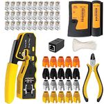 LUBEIN Cat6 Crimper Cat5/Cat5e Crimping Tool Kit RJ45 Crimp Tool Set for RJ11/RJ12 Pass Through for Regular End-Pass-Through with 50PCS Connectors, 50PCS Covers Network Wire Stripper(X-WX17)