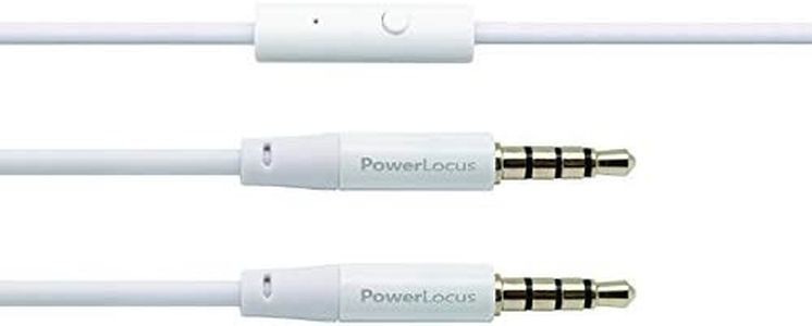 PowerLocus Cables de conector Jack, 3.5mm Cable de Audio Jack, Cable Auxiliar Estéreo con Micrófono para Auriculares, Cascos Bluetooth, PS4, TV, Xbox, PC (Blanco)