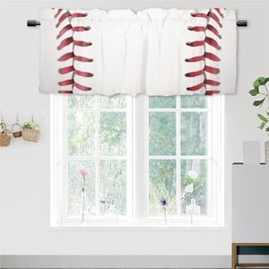 DGESTE Sports Baseball Valance Curtains for Kitchen Bathroom Bedroom Cafe Living Room,Sports Balls Print Art Rod Pocket Decor Short Window Curtain 1 Panel, 54x18 Inch