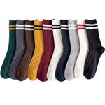 10 Pairs Striped Cotton Crew Socks, All Season Cute Colorful Socks for Women Girls Retro Socks Gift Pack