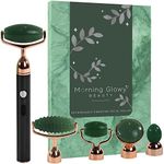 Vibrating Face Roller and Massager - 5 in 1 Rechargeable Jade Roller for Face for Soft and Smooth Skin, Relaxing Beauty Skin Care Set, Soothes Puffy Eyes