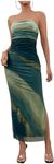 Milumia Women's Tie Dye Tube Dress Slit Hem Sleeveless Bodycon Maxi Dresses Light Green X-Small