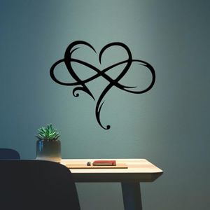 Infinity Heart Metal Wall Decor, Unique Infinity Heart Wall Decor Love Sign Plaque Steel Art Geometric Bedroom Ornaments Cut Out for Home, Wedding Decor (11.4x13.7in, Black)