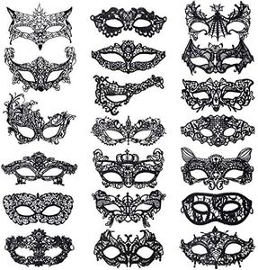 20 Pieces Lace Mask Masquerade Venetian Eyemask Halloween Sexy Woman Lace Mask for Halloween Masquerade Carnival Party Costume Ball, Black