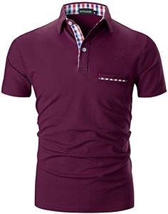 STTLZMC Mens Casual Short Sleeve Poloshirt with Fashion Plaid Splice T-Shirt,Wine Red,M