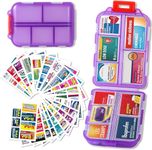 DIY Pocket Pharmacy with Medicine Labels Travel Daily Pill Container Mini Medication Organizer Storage Pill Organizer Travel Essentials Pill Case 7 Day Pill Organizer(Purple & 146 Lables)