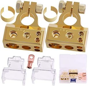 Rustark 1 Pair 0/4/8/10 Gauge AWG Positive Negative Car Battery Terminal Connectors with 2 Clear Covers and Shims for Car Auto Caravan Marine Boat Motorhome (Gold)