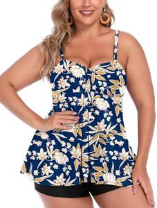 Avidlove Women Tankini Swimsuits Two Piece Bathing Suit with Shorts Retro Sailor Stripe Dot Tankini Set Navy Floral