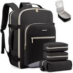 LOVEVOOK Carry on Travel Backpack, 50L Waterproof Large 18 inch Laptop Luggage Daypack as Personal Item Flight Approved, Business Weekender Overnight with 3 Packing Cubes, Black-Grey