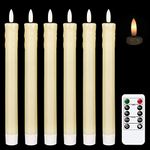 Eldnacele Drip Wax LED Taper Candles Flickering with 10-Key Remote, Battery Operated Ivory Flameless Candles Real Wax Pack of 6, Christmas Home Wedding Decor(0.78 X 9.64 Inch)