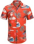 COOFANDY Christmas Shirt for Men Short Sleeve Floral Hawaiian Shirt Santa Vacation Shirts