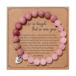 SBI Jewelry Women Crystal Pink Stone Heart Love Beaded Bracelet Stranded Wrap Charm Natural Spiritual Relief Energy Support Stretched Birthday Anniversary