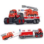 SHIPEASE Die Cast Metal Model Fire Engine Truck Toys for Kids Boys 1:43 Friction Powered Fire Rescue Trailer Miniature Toy Engineering Car (4 Design Truck = Sent Any 1 Design Truck)