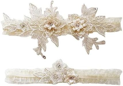 Elegant 2 Pieces Wedding Garters Daisy Flower Lace Beading Bridal Shower Prom Party Leg Garter Set,Ivory