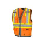 Pioneer Hi Vis 300D Oxford Poly Mesh Surveyor's Safety Vest - Mesh Back- Zipper Closure - Hi Vis Orange