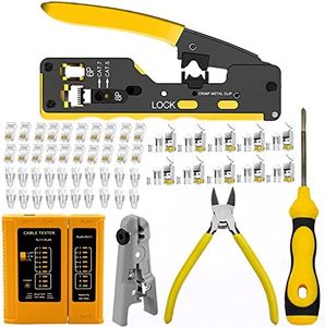 Gaobige rj45 Crimp Tool Kit, Pass Through Cat7 Cat6A Cat6 Cat5e Cat5 rj45 Crimping Tool with 10PCS Cat7 Shielded Connectors 10PCS Covers 20PCS Cat6 Pass Through Connectors 20PCS Covers Network Tester