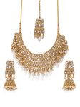 ZAVERI PEARLS Gold Tone Kundan & Pearls Bridal Choker Necklace Set For Women-ZPFK8454