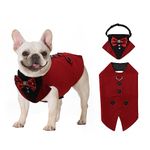 EMUST Dog Wedding Outfit, Stylish Dog Tuxedo for Small Dogs with Vintage Design, Fully Lined Cat Tuxedo for Formal Occasions,Burgundy S