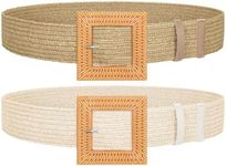SUOSDEY 2 Pack Straw Woven Elastic Belt Braided Stretch Wide Belt for Women Dress