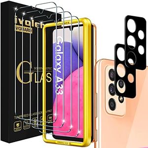 ivoler 4 Piezas Protector de Pantalla Compatible con Samsung Galaxy A33 5G con [2 Piezas] Protector de Lente de Cámara y Marco de Instalación Fácil, Cristal Vidrio Templado Premium
