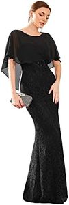 Ever-Pretty Robe de Soirée Sirène Longue Femme pour Mariage en Dentelle Manche Cape Mousseline Mère de Mariée Élégante Noir 36