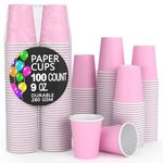 Exquisite Pink Paper Cups - 9 oz Disposable Coffee Cups 100 Paper Cups for Hot Drinks/Cold Cups - Durable Disposable Cups 280 GSM Hot Tea Cups & Coffee Cup to Go - Paper Party Cups