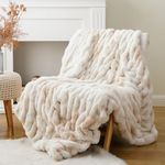 BATTILO HOME Luxury Faux Fur Throw Blanket Beige Tie-dye Rabbit Fur Blanket for Bed Sofa Couch, 60"x80" Ruched Warm Cozy Fuzzy Large Blanket