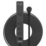 Flat Plug Extension Cord 25 Ft, NTONPOWER Ultra Thin Flat Extension Cord Under Carpet, Rug, Door, Wall Mount Power Strip with 4 Outlets 2 USB Ports, Overload Protection for Indoor Home Office, Black