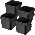 Jingmore 4 Pcs Plastic Bucket 5 Quart Square Bucket Utility Small Bucket with Handle Sturdy Pail Bucket Organizer for House Cleaning Storage Livestock Feeding Car Washing (Black)