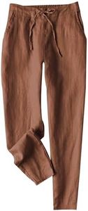 Tanming Linen Pants for Women Summer Casual High Waisted Drawstring White Beach Pant(Rust-S)